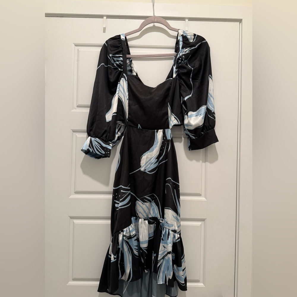 Elegant Black and Blue Floral Dress
